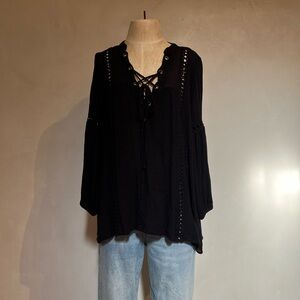 By Together Black Blouse with Deep V-neckline and Flowy Silhouette